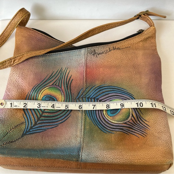 Anuschka V Top Hand Painted Peacock Leather Hobo Shoulder Bag - Picture 14 of 16